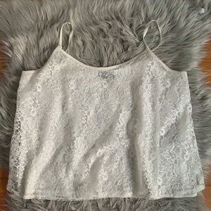 White Cropped Topshop Lace Top with Spaghetti Straps